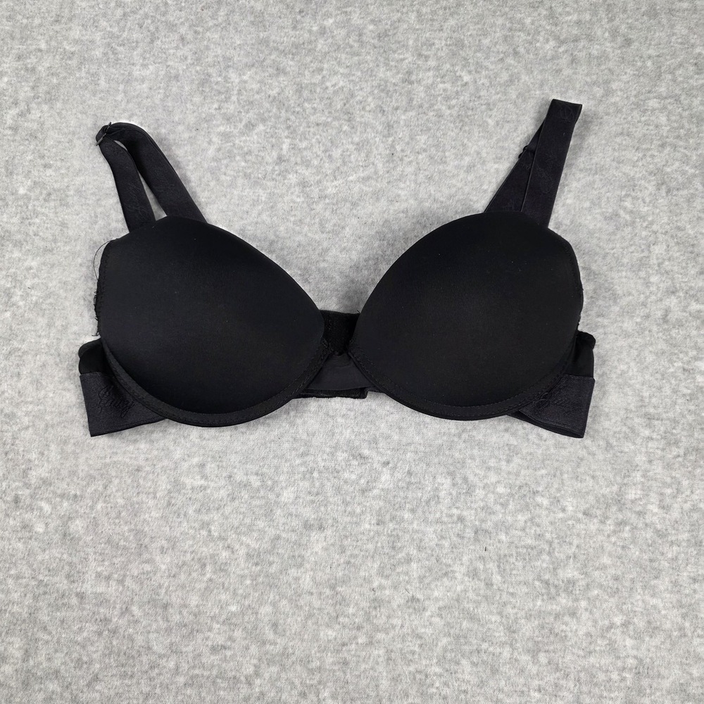 Juicy Couture Bra Womens 34B Black T Shirt Lightly Lined Padded Underwire Smooth